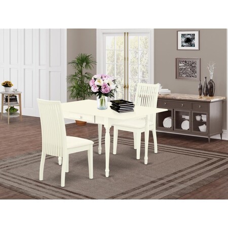 East West Furniture 3 Piece Monza Dining Room Set - Linen White MZIP3-LWH-C